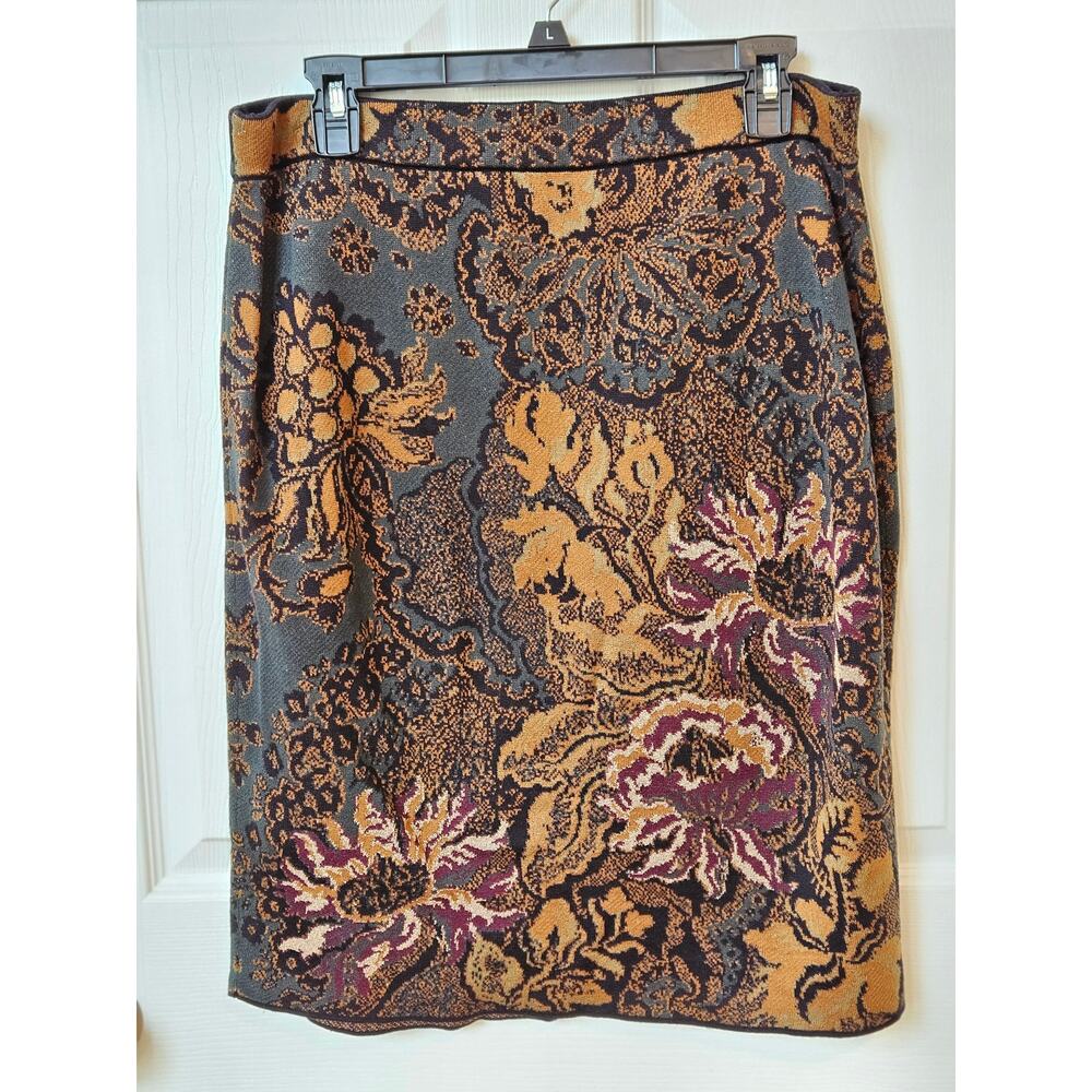 Peruvian Connection Pima Cotton Metallic Jacquard Knit Midi Skirt Large - Picture 2 of 7